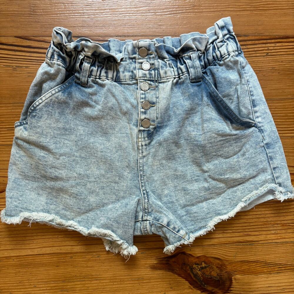 BBJ Los Angeles acid‎ wash high waisted button fly cut off jean shorts SIZE M
